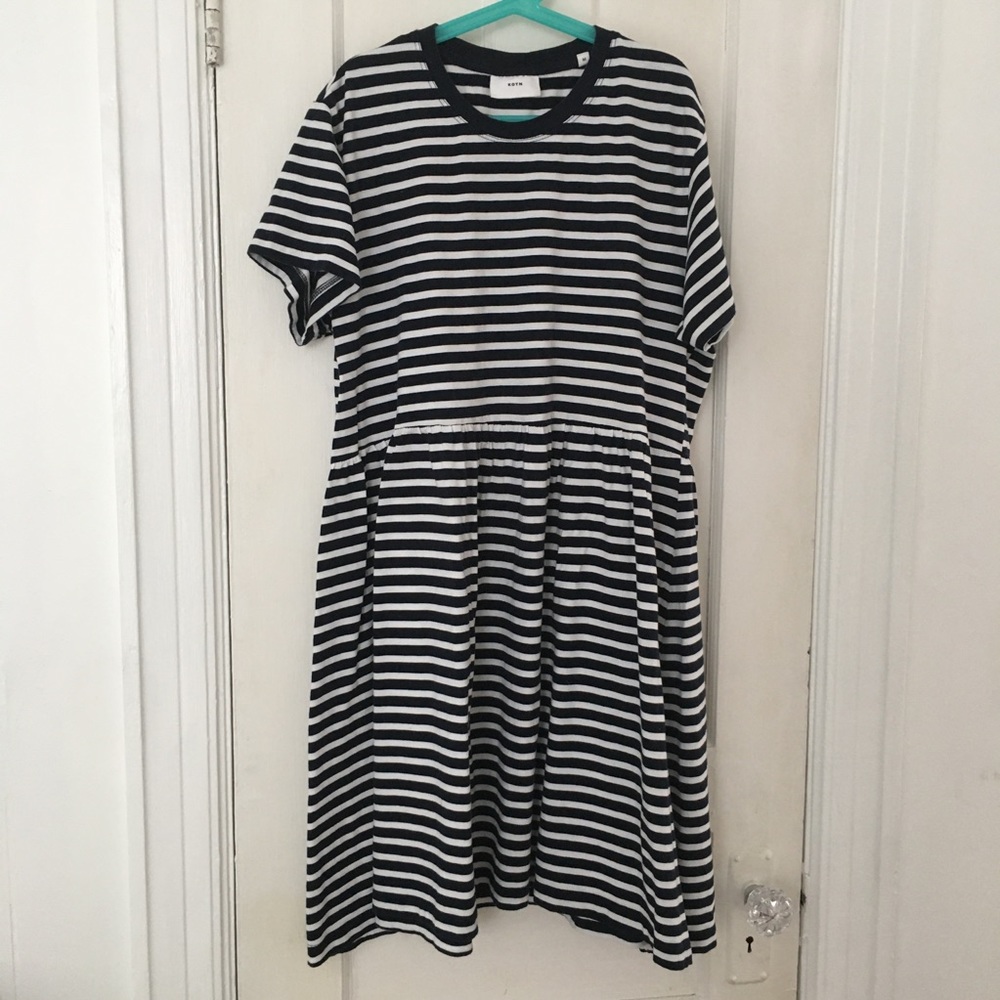 Kotn Babydoll Dress in Striped Blue/White